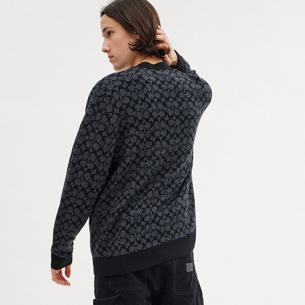 COACH®,REXY CARDIGAN SWEATER,Wool/Polyester,Black Signature,Scale View