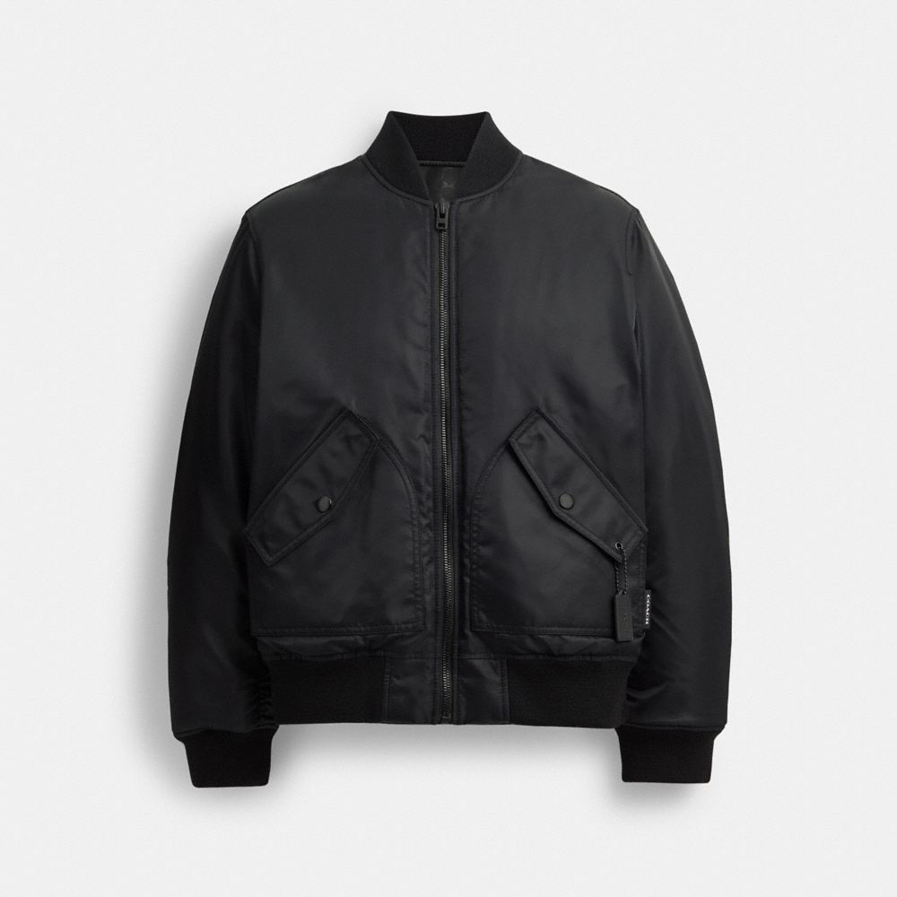 COACH®,REVERSIBLE MA-1 JACKET,Polyamide,Black,Front View