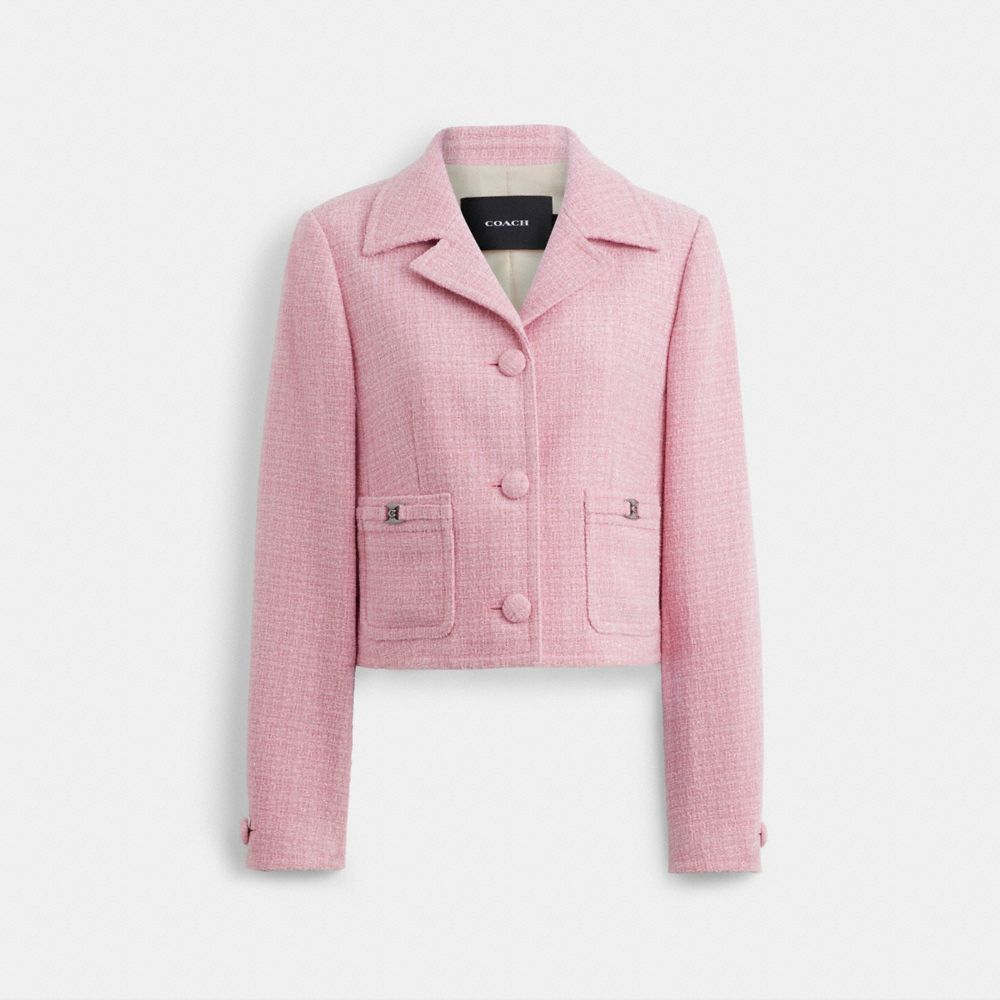 COACH®,HERITAGE C TWEED JACKET,Pink,Front View