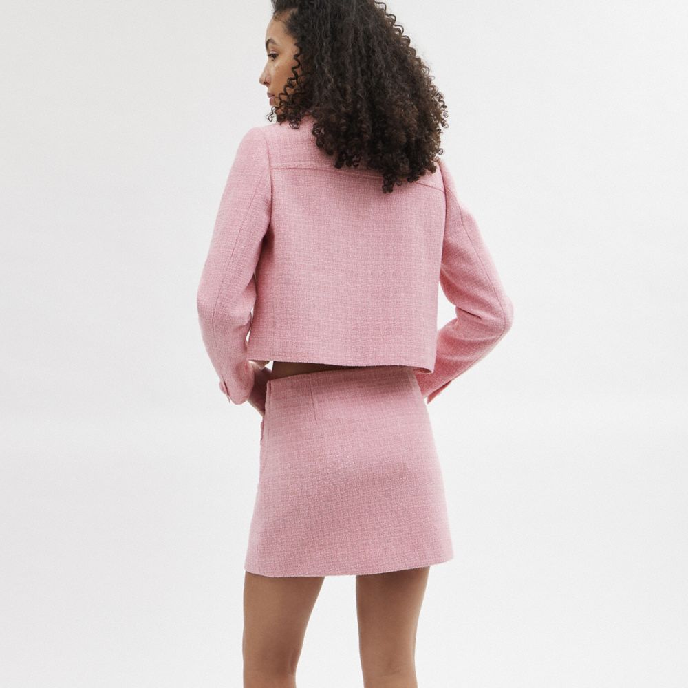 COACH®,Heritage C Tweed Skirt,Polyester,Acrylic,A-Line,Logo,Metal,Day Party,Pink,Scale View
