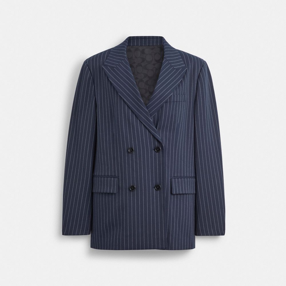 COACH®,BLAZER CROISÉ,Bleu marine/Blanc,Front View