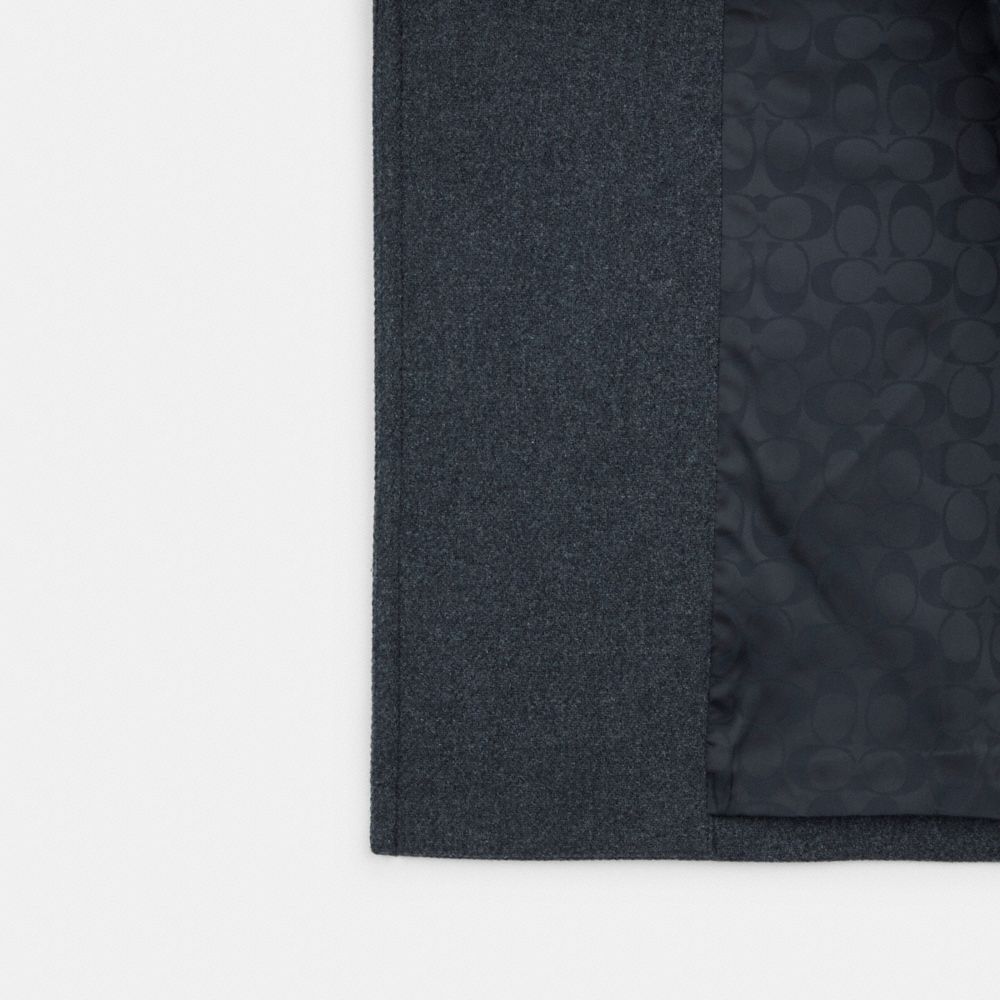 COACH®,Tailored Coat,Wool,Polyester,Polyamide,Viscose,Leather,Top Coat,No Embellishment,Lined,Work,Gray,Inside View,Top View