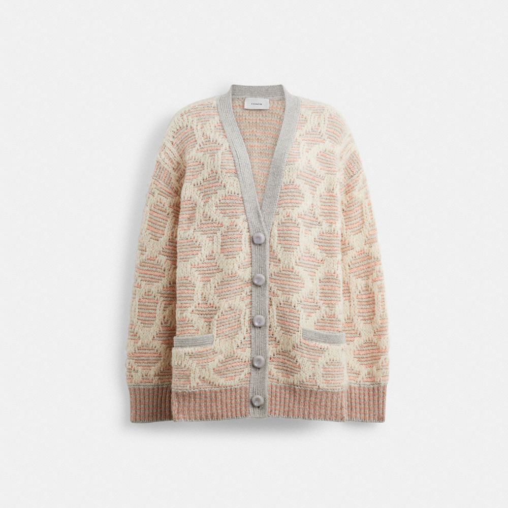 COACH®,CARDIGAN LONG EXCLUSIF,Laine,Rose/Multi,Front View