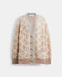 COACH®,LONG SIGNATURE CARDIGAN,wool,Pink/Multi,Front View