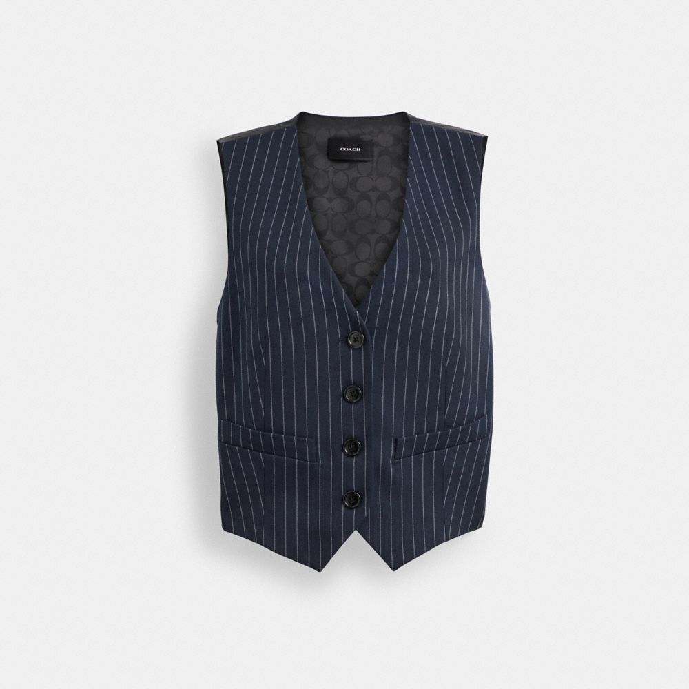 COACH®,SUIT VEST,Polyester,Navy/White,Front View