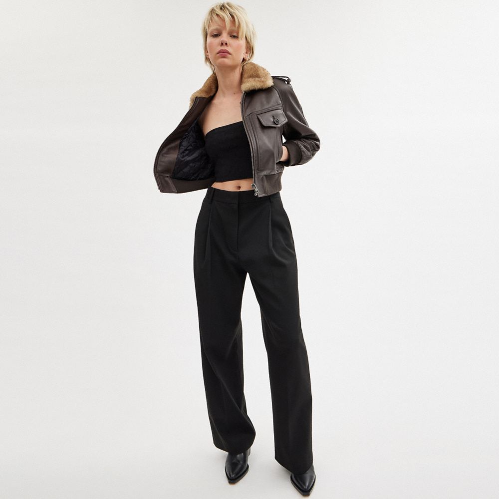 Women's Real Leather Wide-Leg Trousers