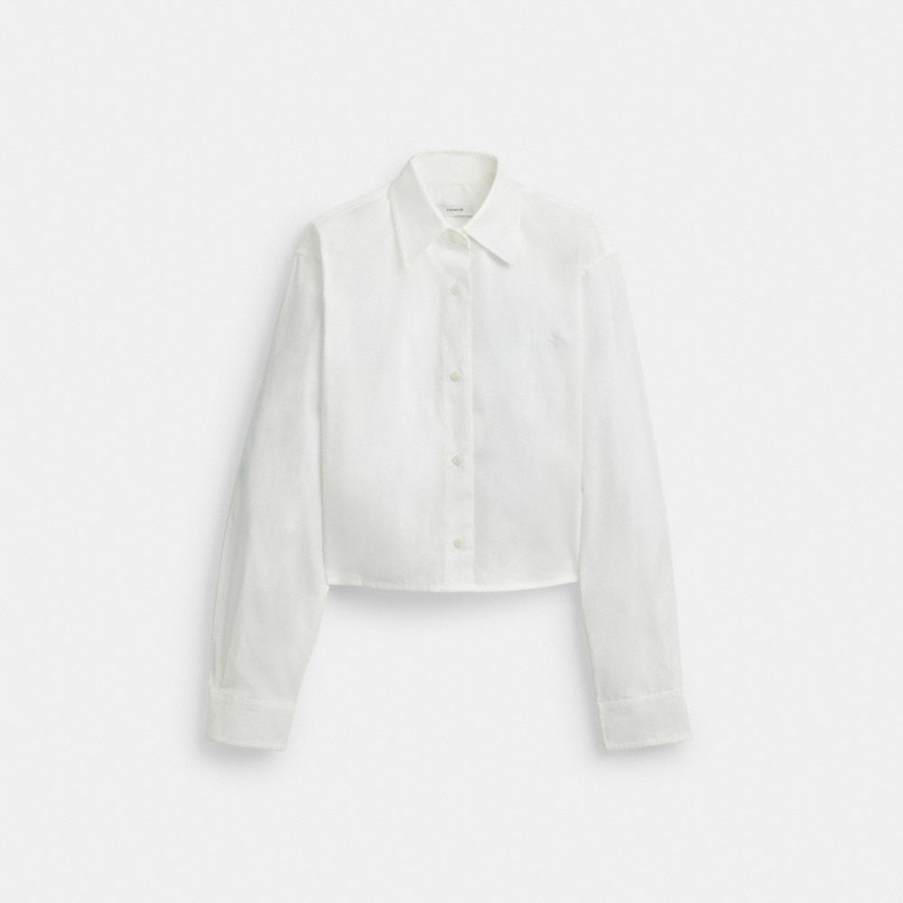 COACH®,CROPPED BUTTON UP SHIRT,cotton,White,Front View