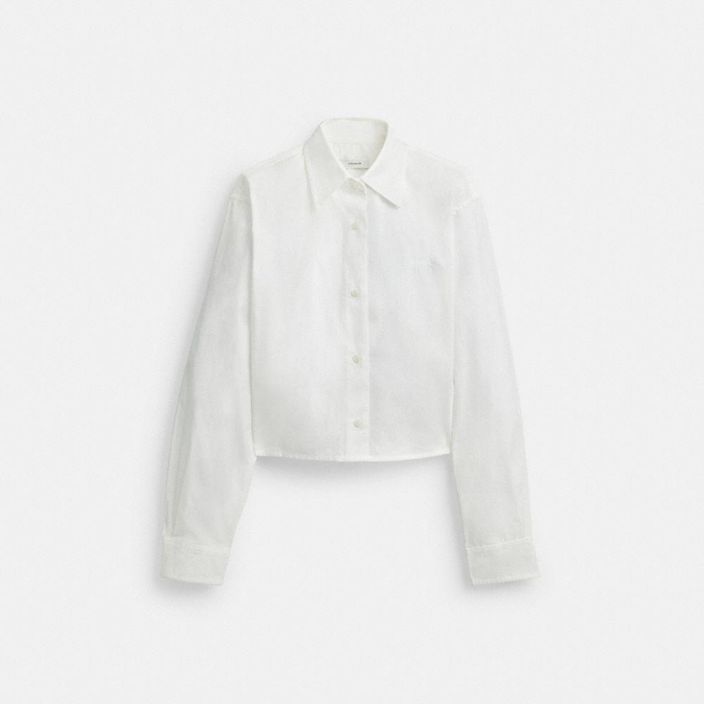 COACH®,CHEMISE COURTE BOUTONNÉE,Coton,Blanc,Front View