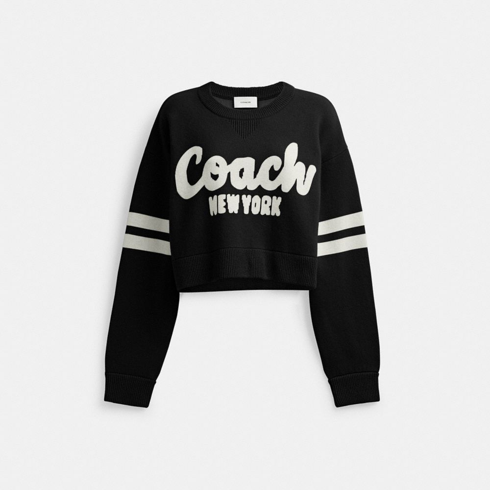 COACH®,クロップド コーチ セーター,トップス＆Tシャツ,ﾌﾞﾗｯｸ