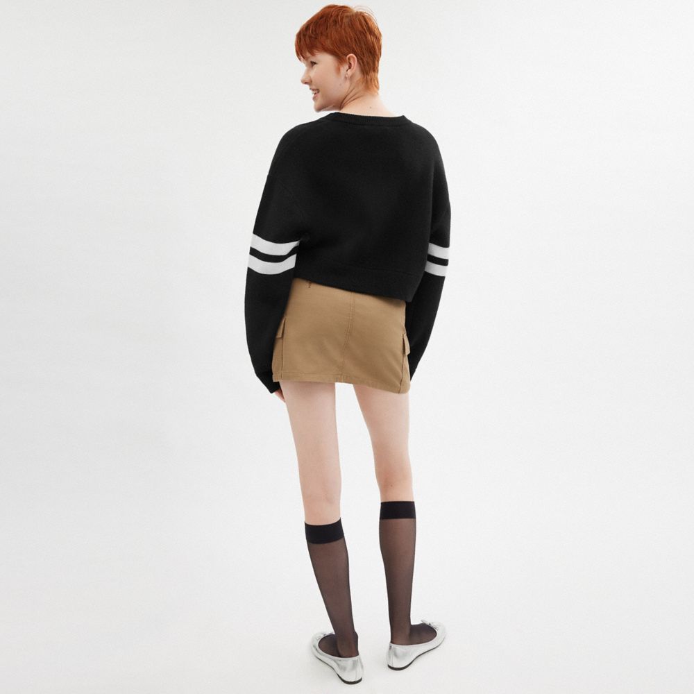 COACH®,Cropped Coach Sweater,Cotton,Pullover,Sweater,Stripe,Casual,Black,Scale View