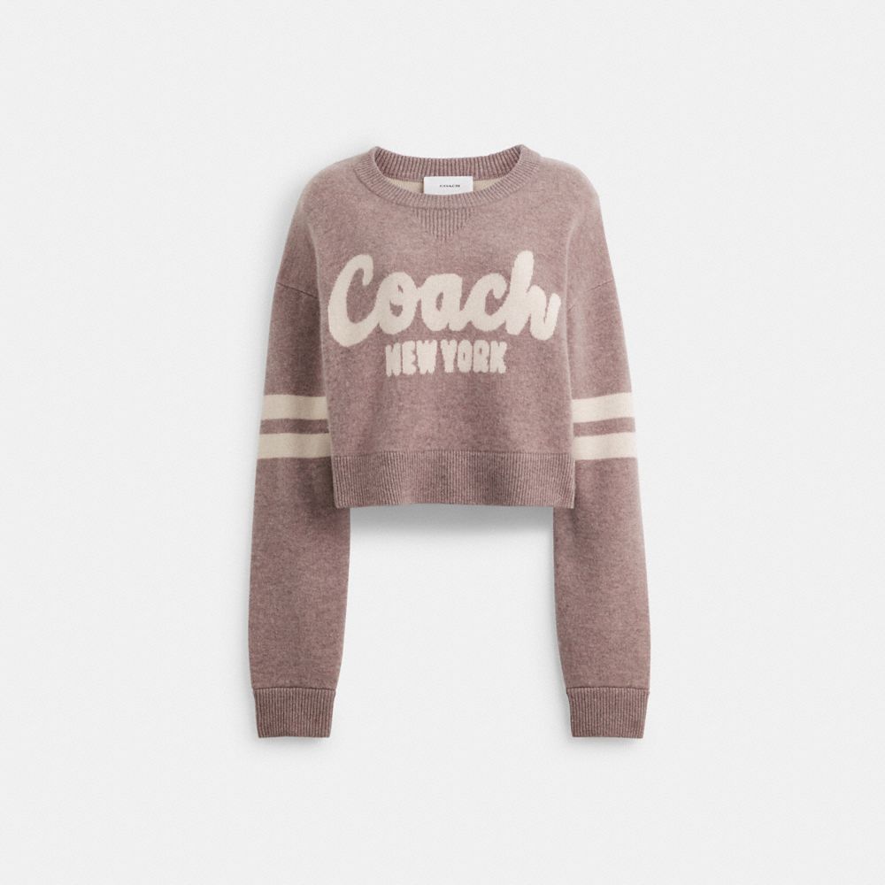 COACH®,CROPPED COACH SWEATER,Cotton/Wool,Pink,Front View image number 0