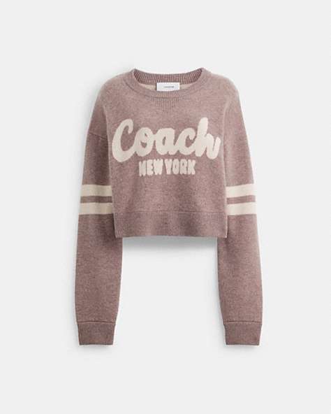 COACH®,CROPPED COACH SWEATER,Cotton/Wool,Pink,Front View