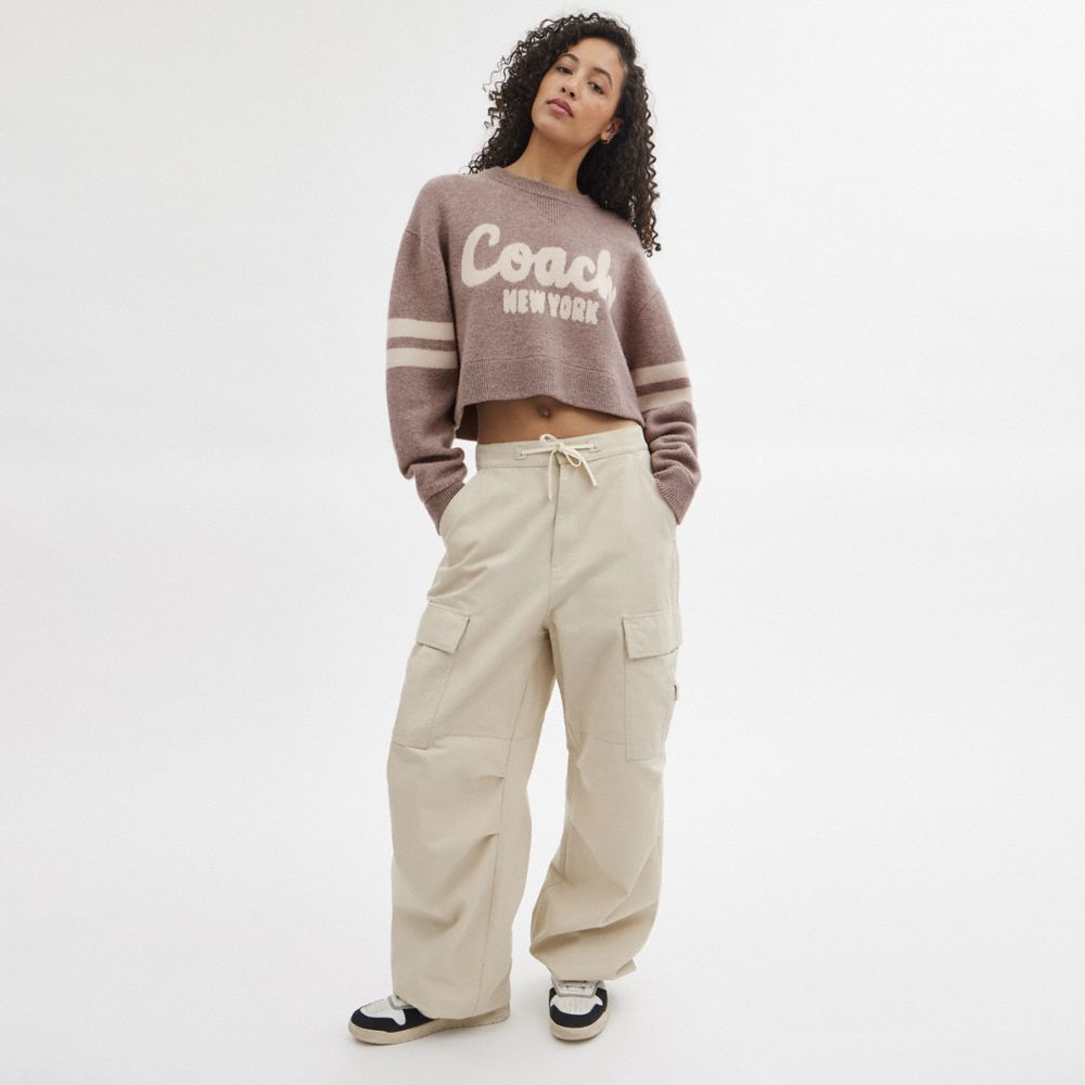 COACH®,CROPPED COACH SWEATER,Cotton/Wool,Pink,Scale View
