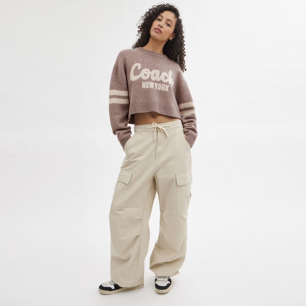 COACH®,Cropped Coach Sweater,Cotton,Pullover,Sweater,Stripe,Casual,Brown,Scale View