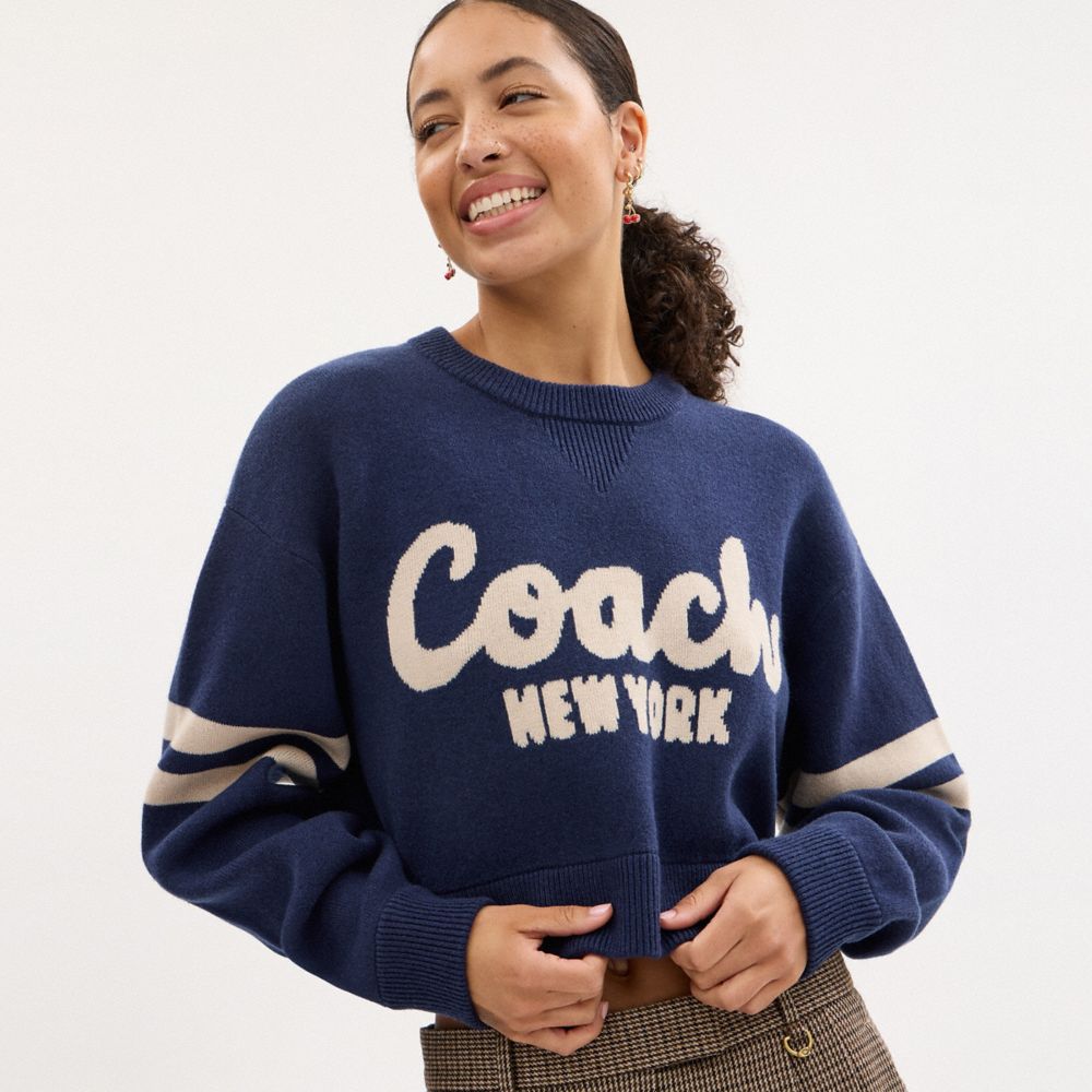 Coach Cropped  Sweater In Blue