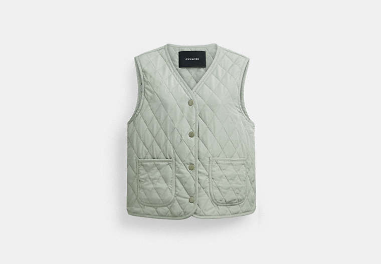 COACH®,QUILTED VEST,Polyester,Green,Front View image number 0