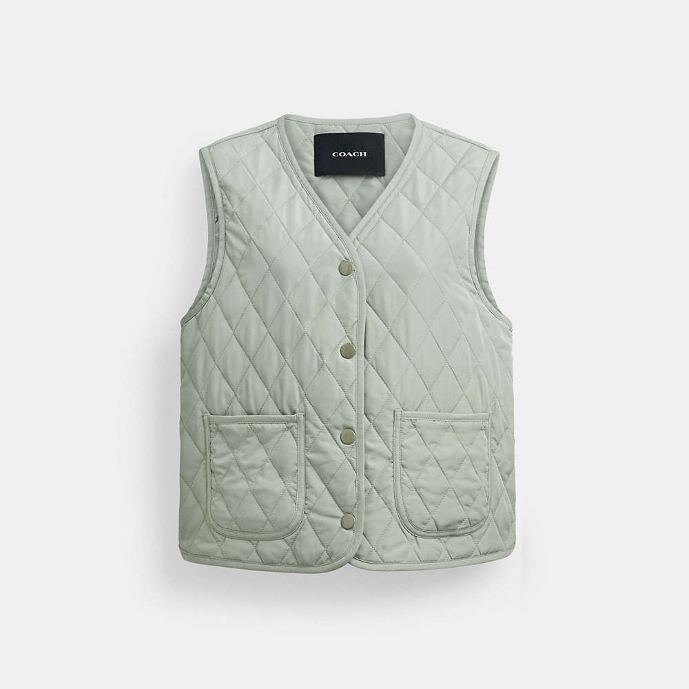 Coach Quilted Vest In Green