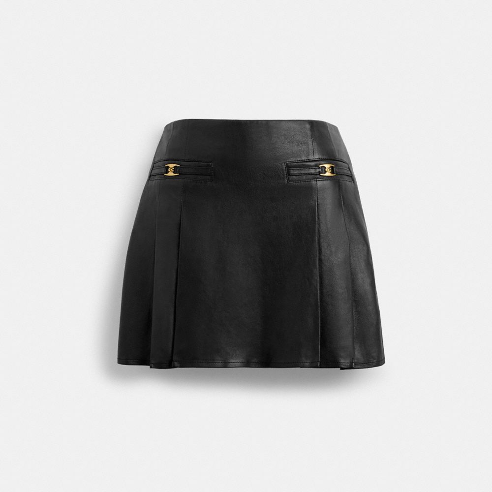COACH®,HERITAGE C LEATHER MINI SKIRT,Leather,The Leather Shop,Black,Front View