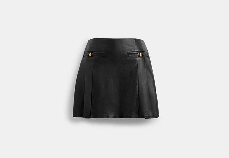 COACH®,HERITAGE C LEATHER MINI SKIRT,Leather,Black,Front View