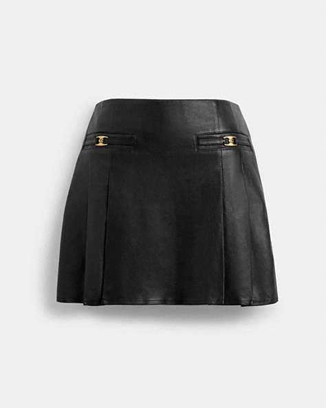 COACH®,LEATHER MINI SKIRT,Leather,Black,Front View