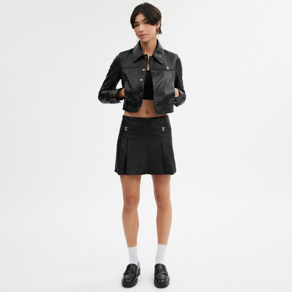 COACH®,HERITAGE C LEATHER MINI SKIRT,Leather,The Leather Shop,Black,Scale View
