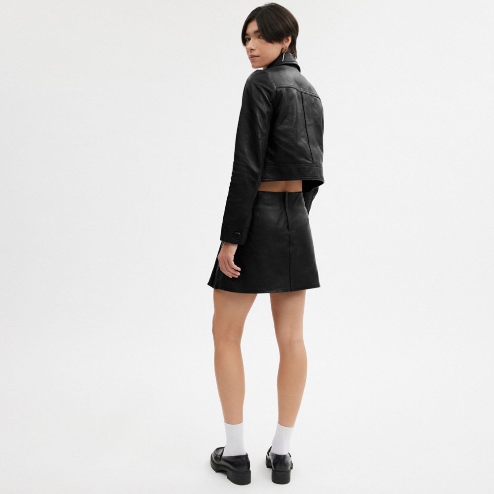 COACH®,HERITAGE C LEATHER MINI SKIRT,Leather,The Leather Shop,Black,Scale View