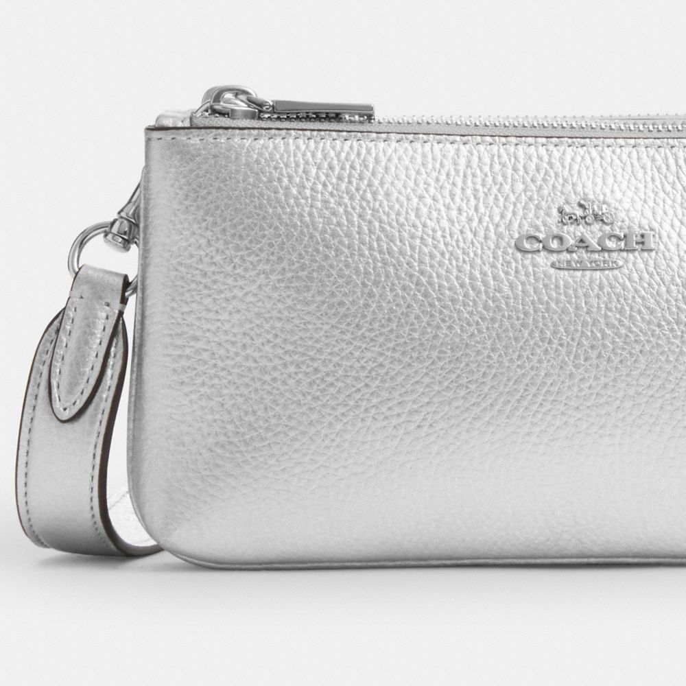 COACH®,Double Zip Crossbody Bag In Silver Metallic,