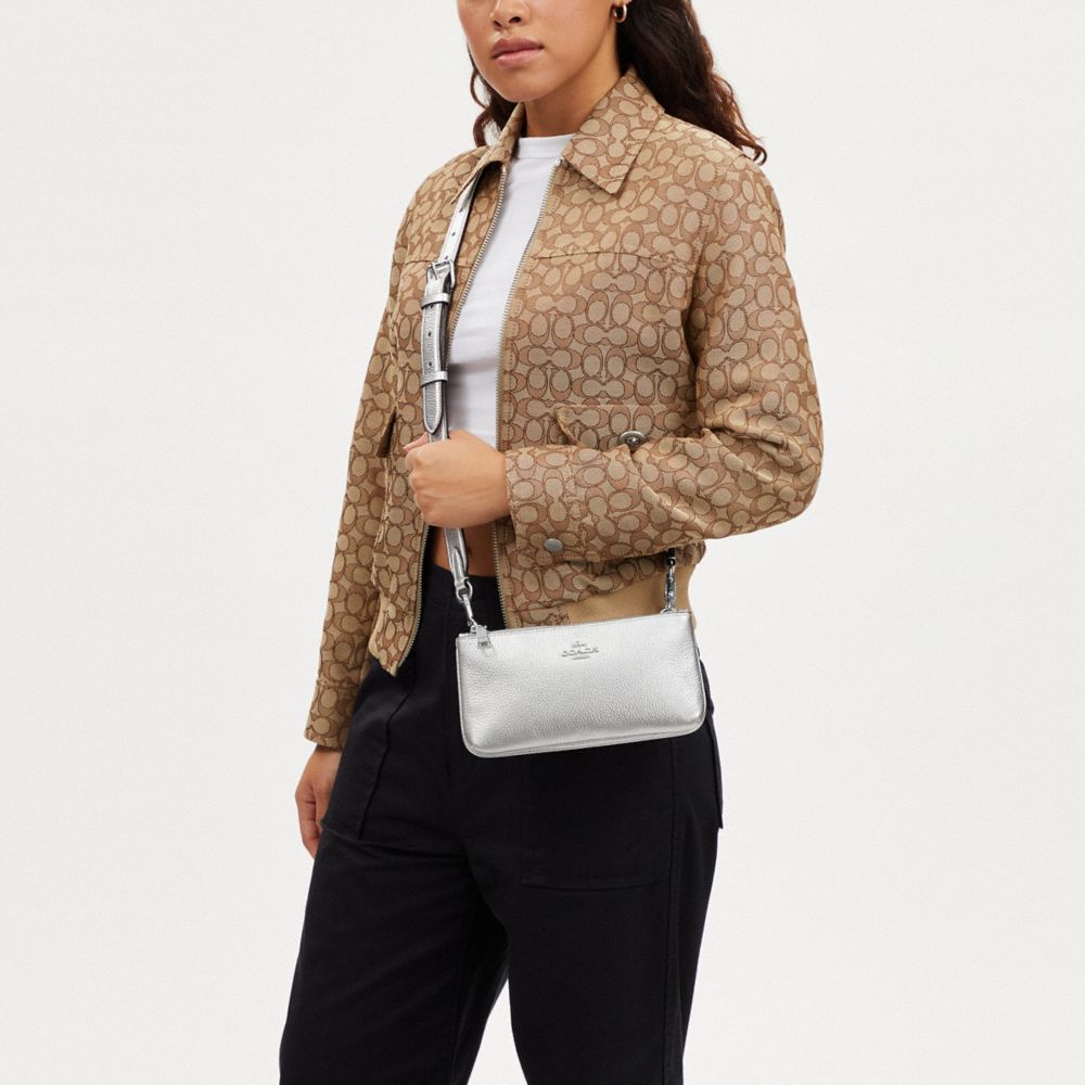 COACH®,Double Zip Crossbody Bag In Silver Metallic,,Detail View