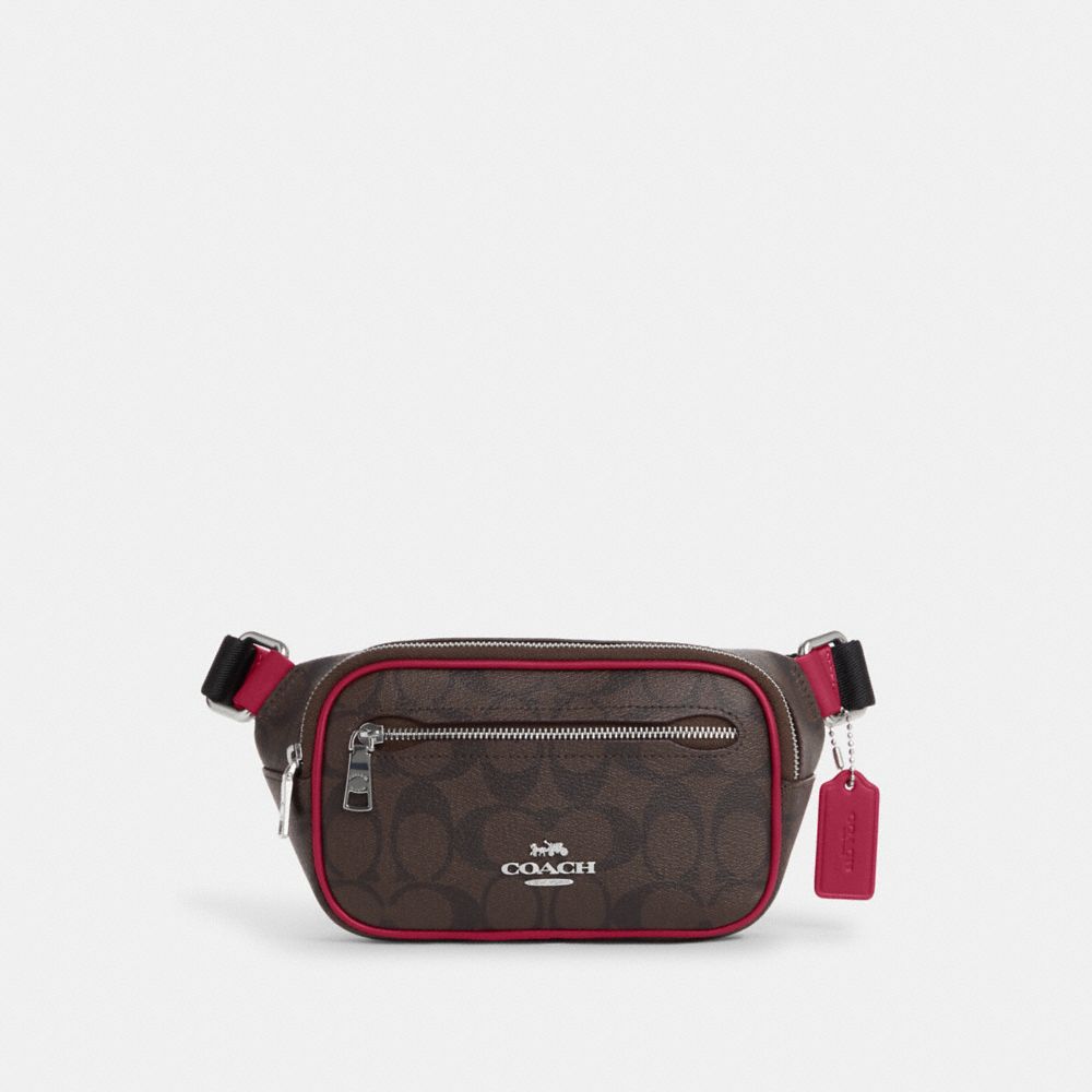 COACH®,MINI BELT BAG IN SIGNATURE CANVAS,Signature Canvas,Mini,Silver/Brown/Bright Violet,Front View