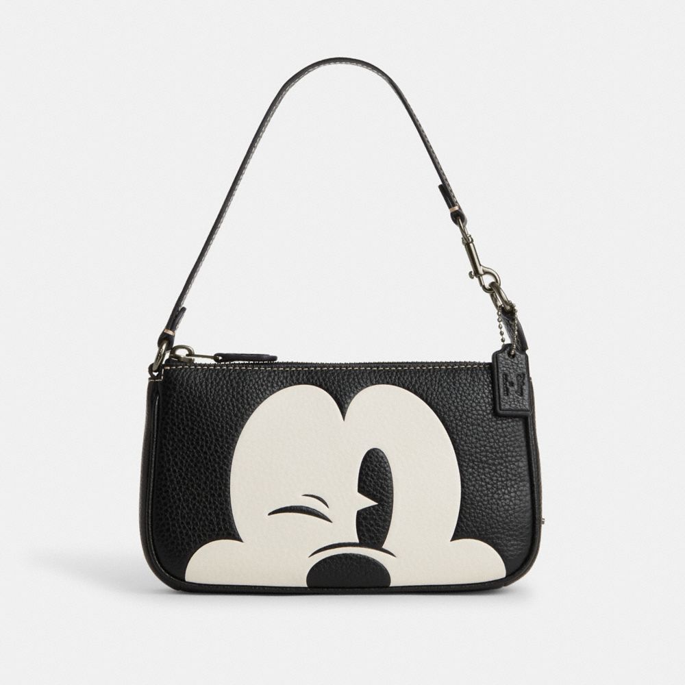 COACH®,DISNEY X COACH NOLITA 19 WITH WINK MICKEY MOUSE,Novelty Leather,Mini,Gunmetal/Black Multi,Front View
