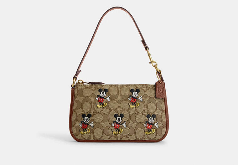 COACH®,DISNEY X COACH NOLITA 19 IN SIGNATURE JACQUARD WITH MICKEY MOUSE PRINT,Jacquard,Mini,Brass/Khaki/Redwood Multi,Front View image number 0