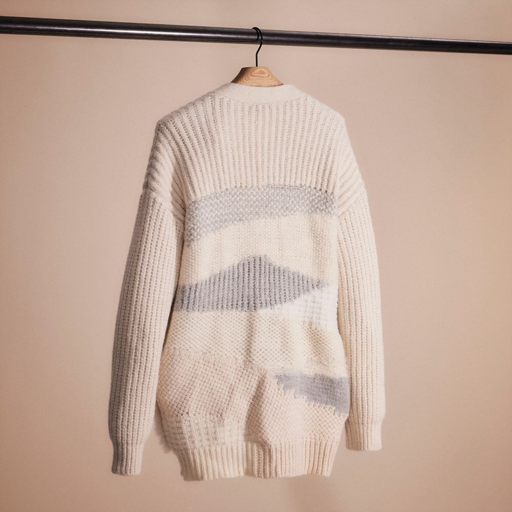 COACH®,RESTORED CARDIGAN WITH SHEARLING,Wool/Cotton,Ivory,Back View