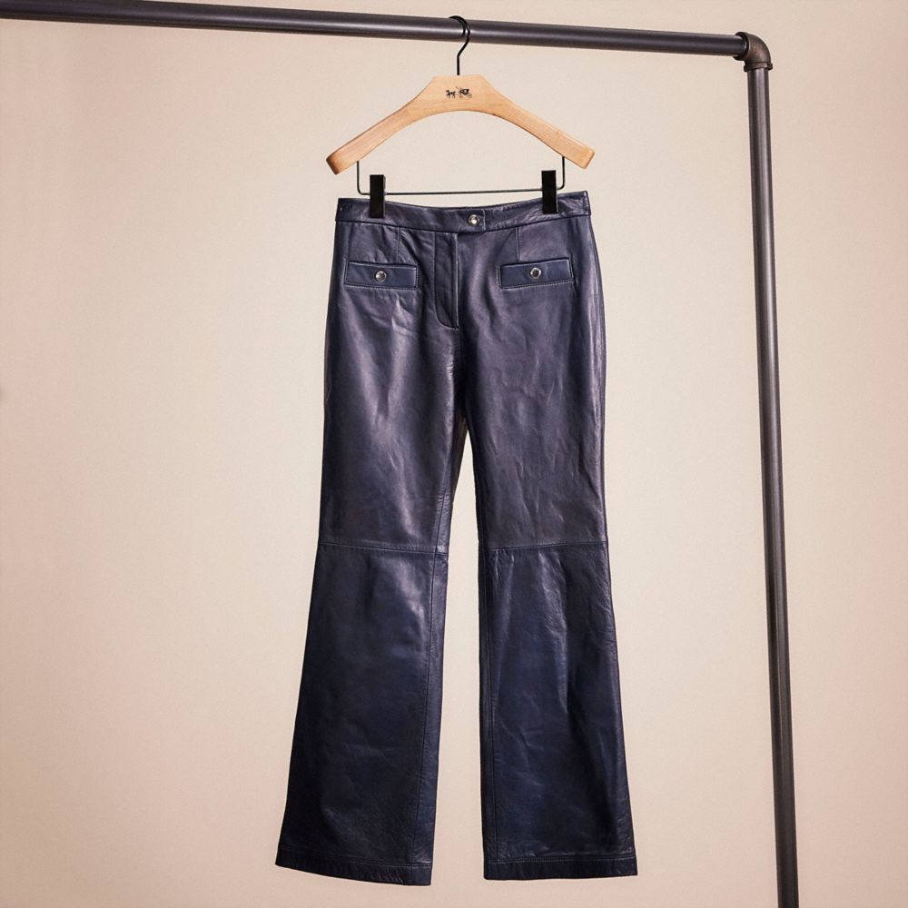 COACH®,RESTORED LEATHER PANT,Leather,Navy,Front View