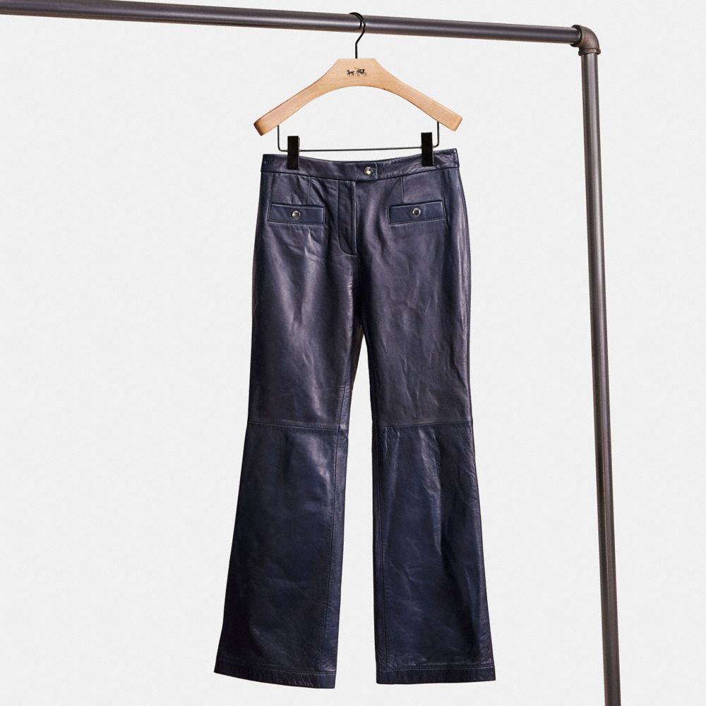 COACH®,RESTORED LEATHER PANT,Leather,Navy,Front View