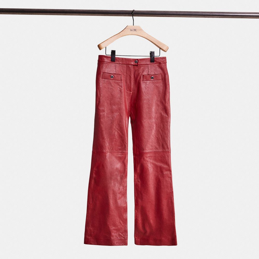 COACH®,RESTORED LEATHER PANT,Leather,Red,Front View