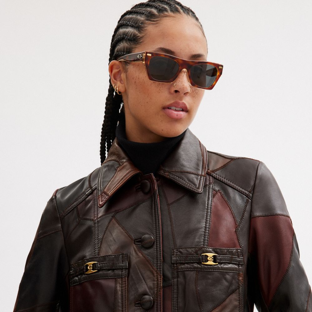 COACH®,ロング アップクラフト レザー トレンチ,ジャケット＆アウター,ﾌﾞﾗｳﾝ