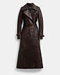 COACH®,HERITAGE C DOUBLE BREASTED LEATHER TRENCH COAT,Brown,Front View