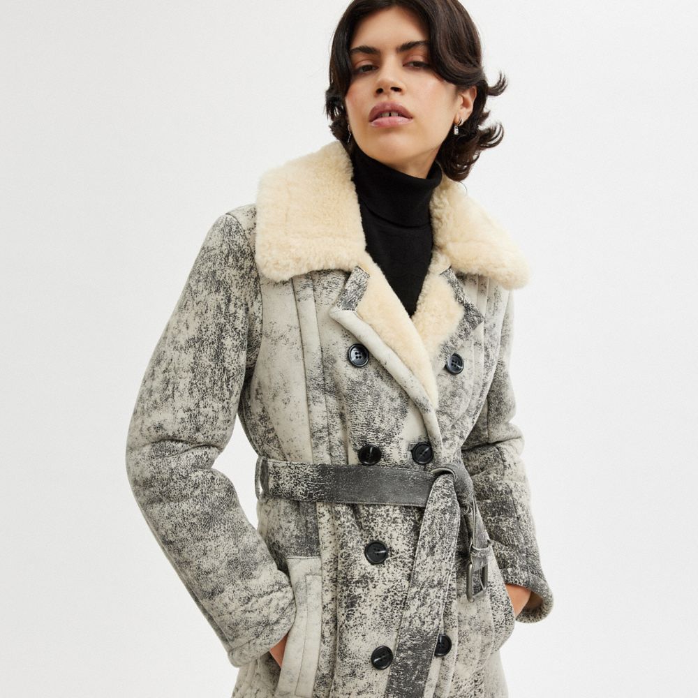 Shearling trench outlet coat