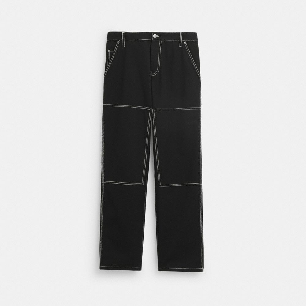 COACH®,RELAXED STRAIGHT FIT TWILL CARPENTER PANTS,Black,Front View