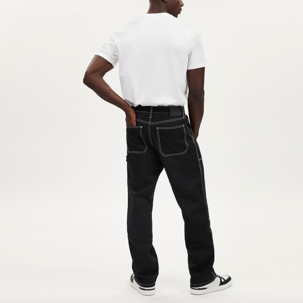 COACH®,RELAXED STRAIGHT FIT TWILL CARPENTER PANTS IN ORGANIC COTTON AND RECYCLED POLYESTER,Black,Scale View