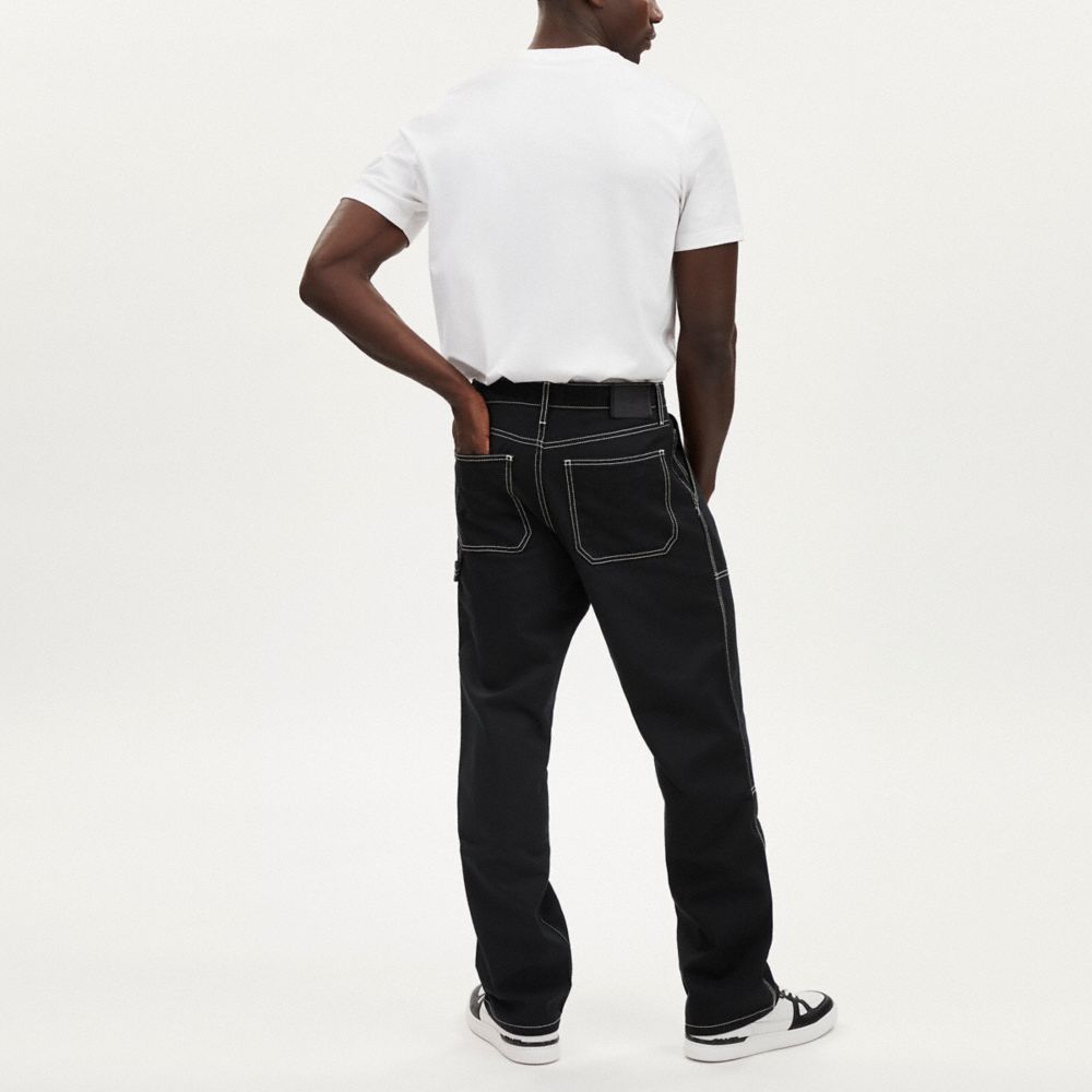 COACH®,Relaxed Straight Fit Twill Carpenter Pants In Organic Cotton And Recycled Polyester,Polyester,Cotton,Leather,Straig...,Black,Scale View