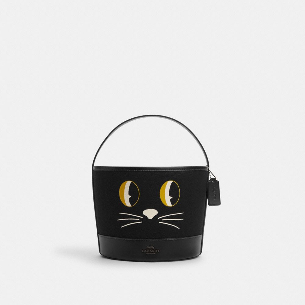 COACH®,Trick Or Treat Bucket In Signature Canvas With Halloween Cat,,Front View