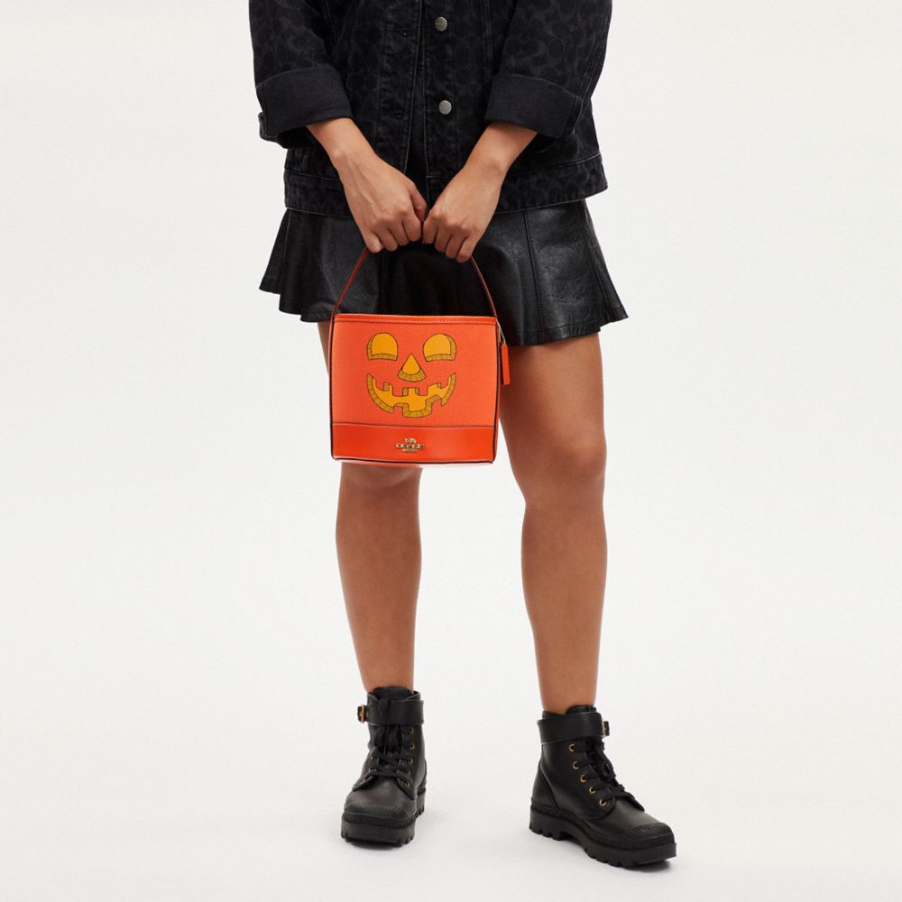 COACH®,Trick Or Treat Bucket In Signature Canvas With Halloween Pumpkin,,Detail View