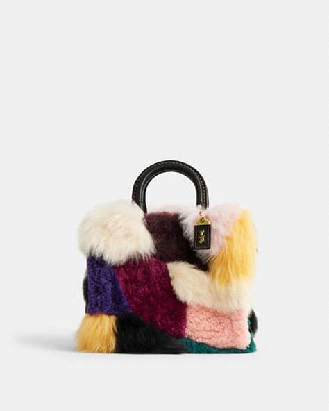COACH®,ROGUE 20 WITH PATCHWORK,Shearling,Small,Brass/Color Multi,Front View