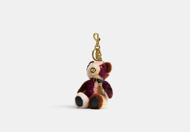 COACH®,BEAR BAG CHARM IN PATCHWORK SHEARLING,Brass/Color Multi,Front View