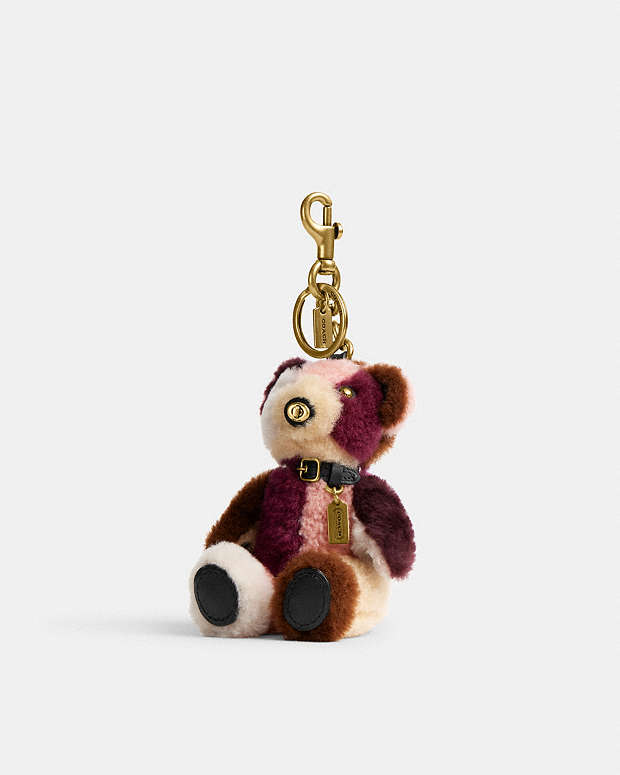 Bear Bag Charm In Patchwork Shearling