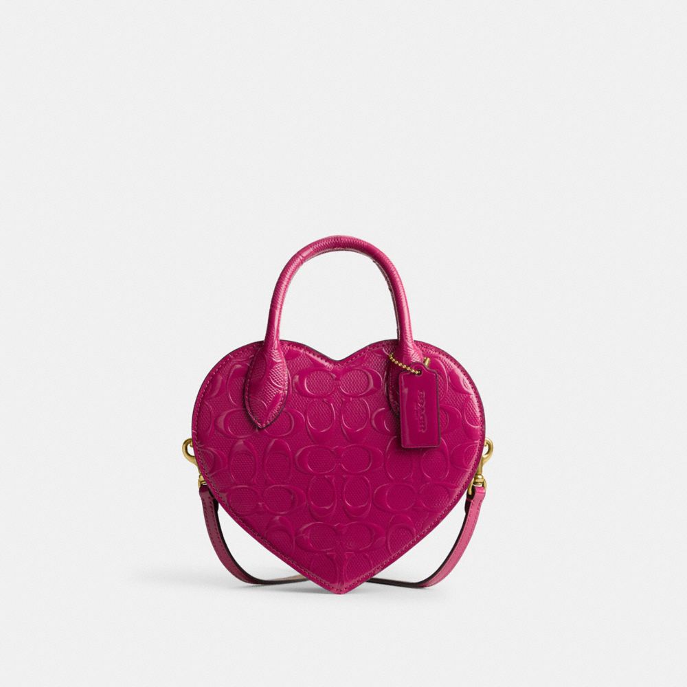 COACH®,HEART BAG IN SIGNATURE LEATHER,Small,Brass/Magenta,Front View