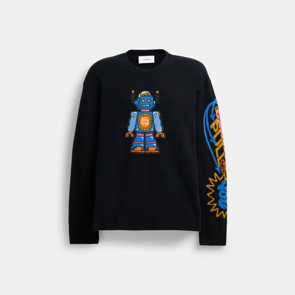 COACH®,COSMIC COACH SWEATER,Wool/Cashmere,Black,Front View