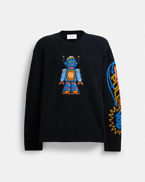 COACH®,COSMIC COACH SWEATER,Wool/Cashmere,Black,Front View