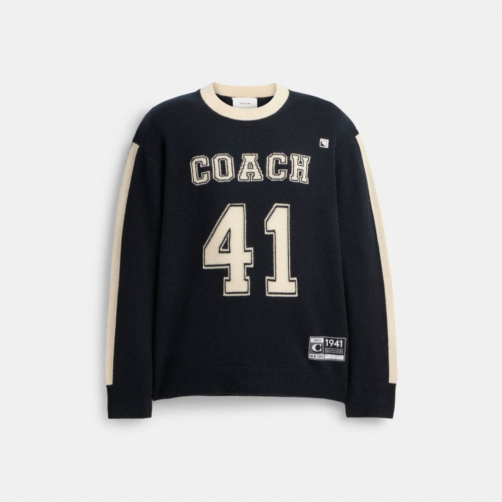 COACH®,VARSITY SWEATER,Wool/Cashmere,Black,Front View